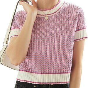 Adorable Cropped Pink & Blue Sweater Top